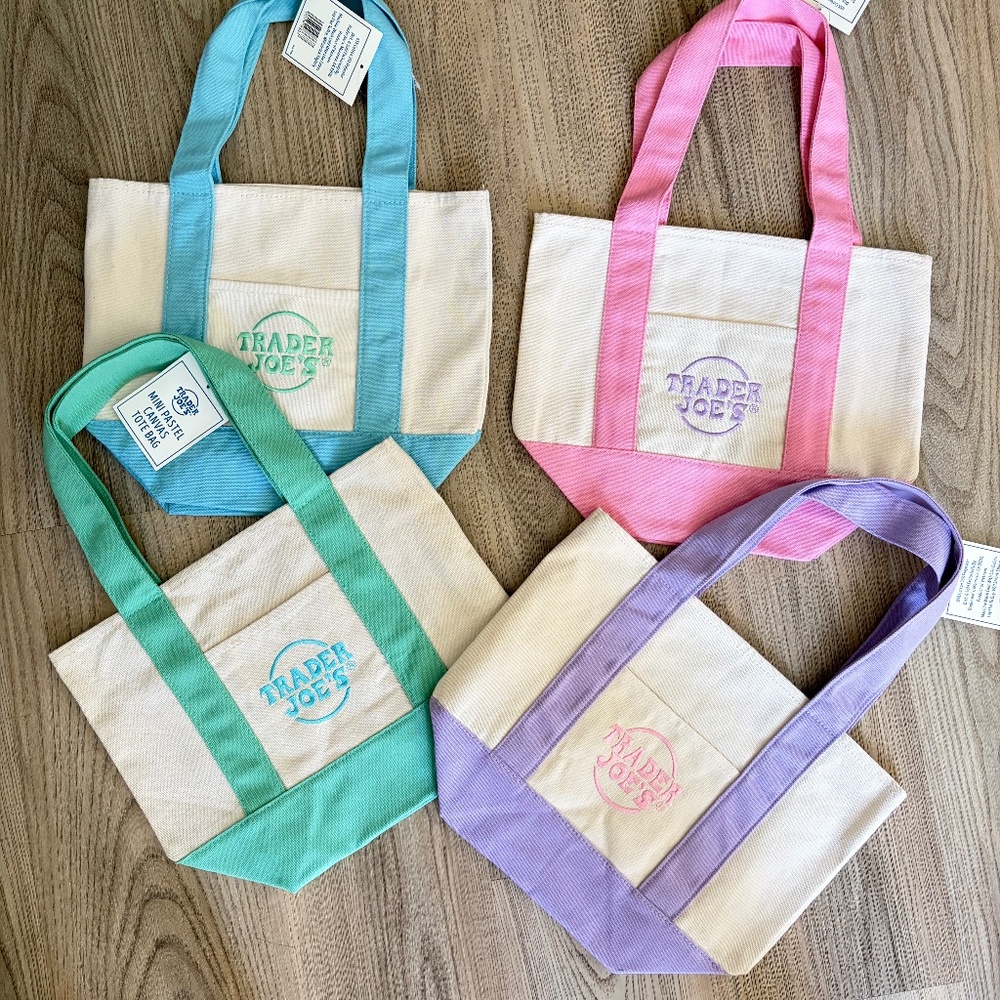 Spring 2026 Trader Joe’s Mini Pastel Canvas Tote Bag Set Of 4 NW